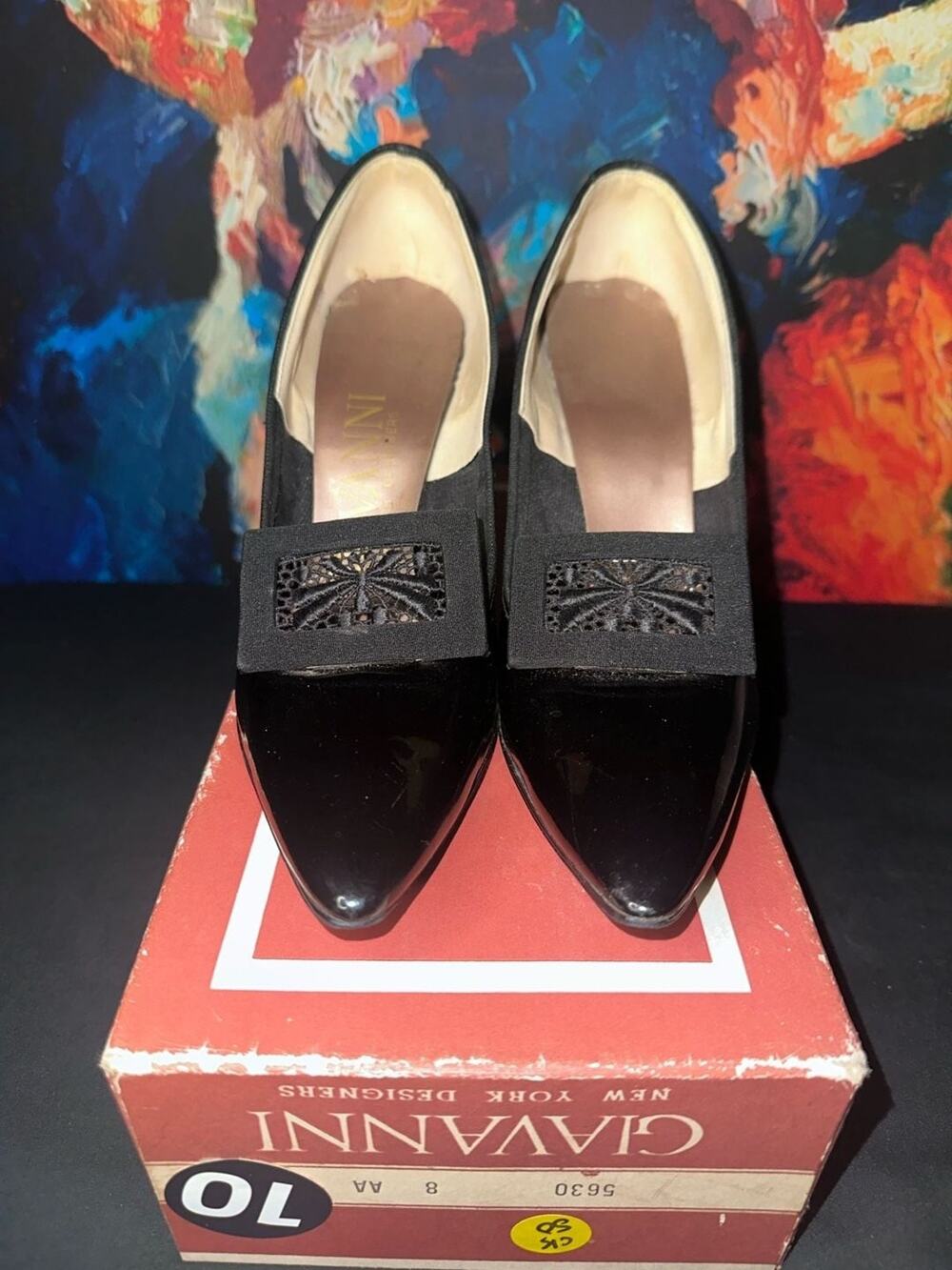 No.10 Giavanni New York Designers Black Patent Leather Stiletto Pumps with Lace